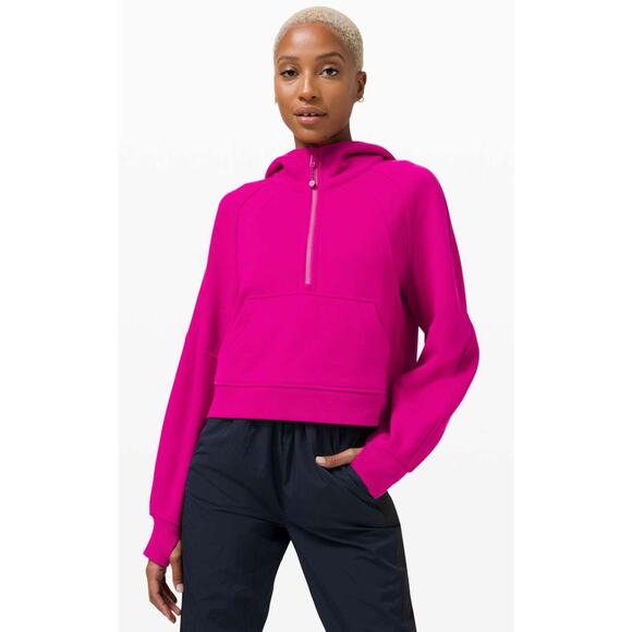 Lululemon Hoodie Women M/L Scuba Oversized Half Zip Ripened Raspberry Cropped - Picture 2 of 16